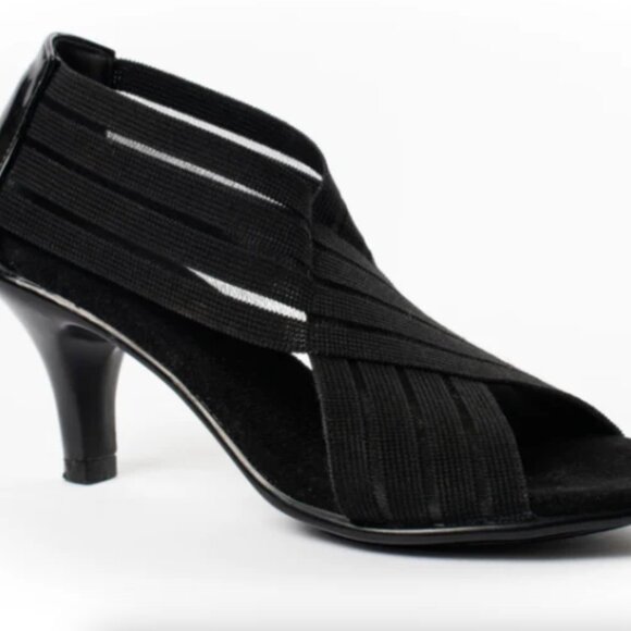 Barcelona Shoe Company Floresta Black & Mesh Kitten Heel Dress Sandals 37 NWOT - Picture 1 of 8